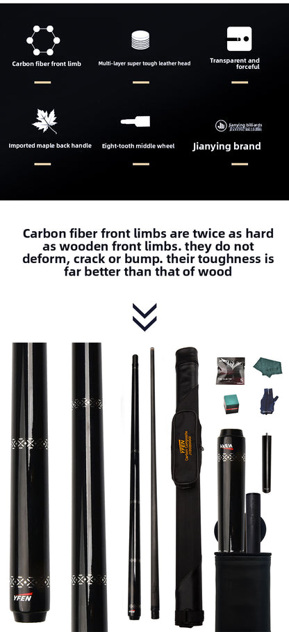 JIAN YING YFEN Carbon Fiber 1/2 Billiard Cue 58-inch 11.8mm Tip for Home & Club Use High-Quality Pool Stick - JIAN YING Cues