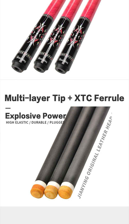 2026 new design billiard cue. Inlaying technique carbon fiber 1/2 billiard cue comes with a cue box and accessories. It features a 58-inch, 11.8mm cue tip Comes with cue case + leather tip + gloves + towel + chalk