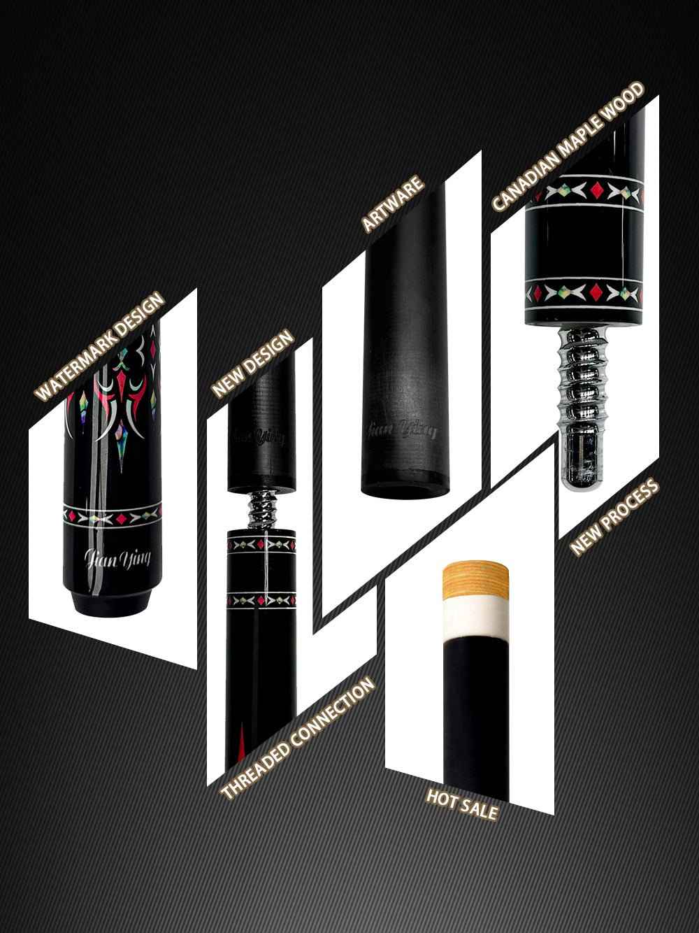 2026 new design billiard cue. Inlaying technique carbon fiber 1/2 billiard cue comes with a cue box and accessories. It features a 58-inch, 11.8mm cue tip Comes with cue case + leather tip + gloves + towel + chalk