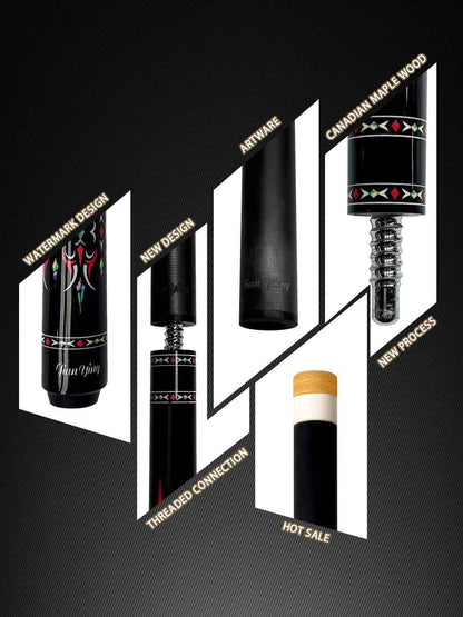 2026 new design billiard cue. Inlaying technique carbon fiber 1/2 billiard cue comes with a cue box and accessories. It features a 58-inch, 11.8mm cue tip Comes with cue case + leather tip + gloves + towel + chalk