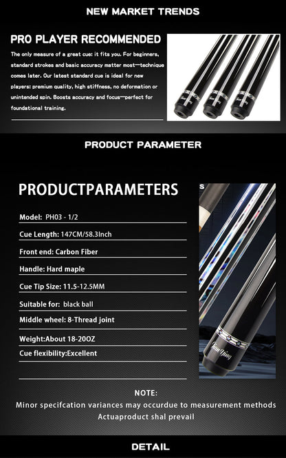 2026 new design billiard cue. Inlaying technique carbon fiber 1/2 billiard cue comes with a cue box and accessories. It features a 58 - inch, 11.8mm cue tip Comes with cue case + leather tip + gloves + towel + chalk - JIAN YING Cues2026 new design billiard cue. Inlaying technique carbon fiber 1/2 billiard cue comes with a cue box and accessories. It features a 58 - inch, 11.8mm cue tip Comes with cue case + leather tip + gloves + towel + chalk球杆JIAN YING