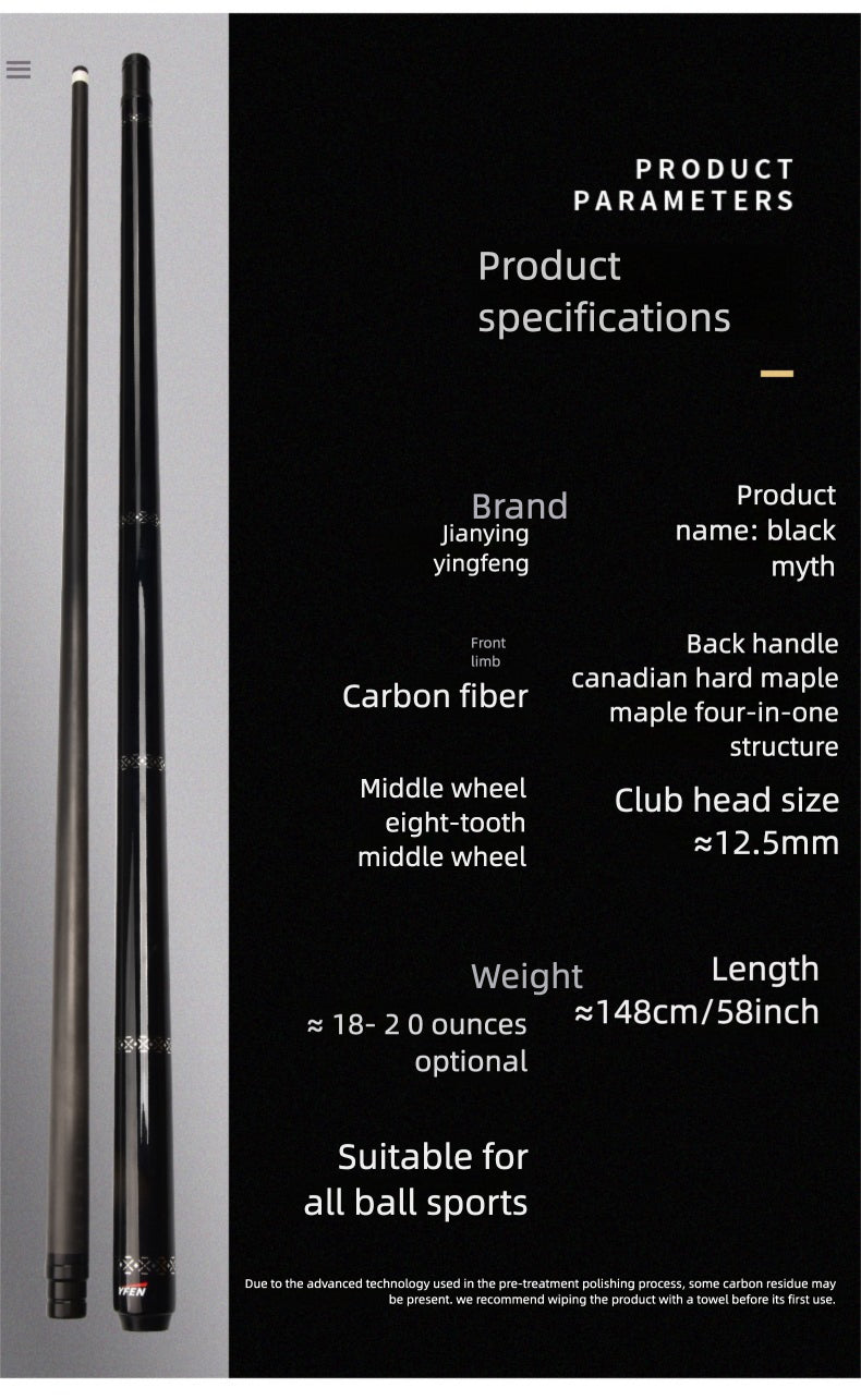 JIAN YING YFEN Carbon Fiber 1/2 Billiard Cue 58-inch 11.8mm Tip for Home & Club Use High-Quality Pool Stick - JIAN YING Cues