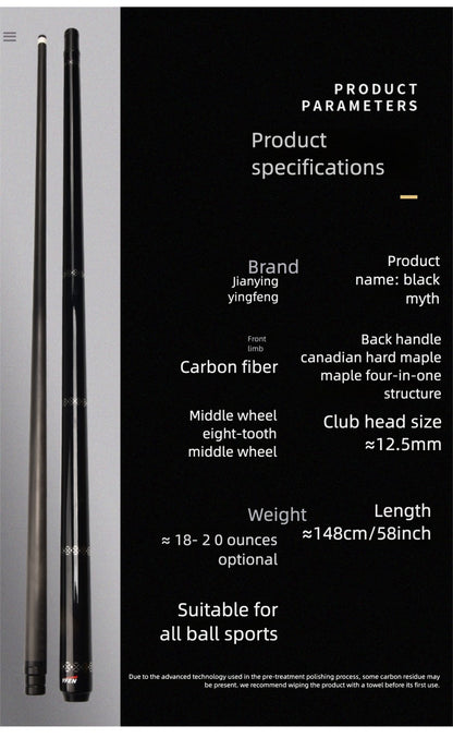 JIAN YING YFEN Carbon Fiber 1/2 Billiard Cue 58-inch 11.8mm Tip for Home & Club Use High-Quality Pool Stick - JIAN YING Cues