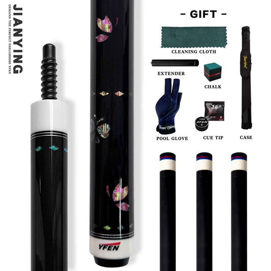 Carbon - Fiber Pool Cue LD Shaft with 1/2 Joint for Spin Control - Heavy - Duty Black Shell Inlaid Leather Grip, Water - Resistant & Splice - Proof Tip (11.8mm) w/ Extension - Professional Billiard Cue Stick - JIAN YING CuesCarbon - Fiber Pool Cue LD Shaft with 1/2 Joint for Spin Control - Heavy - Duty Black Shell Inlaid Leather Grip, Water - Resistant & Splice - Proof Tip (11.8mm) w/ Extension - Professional Billiard Cue Stick球杆JIAN YING Cues