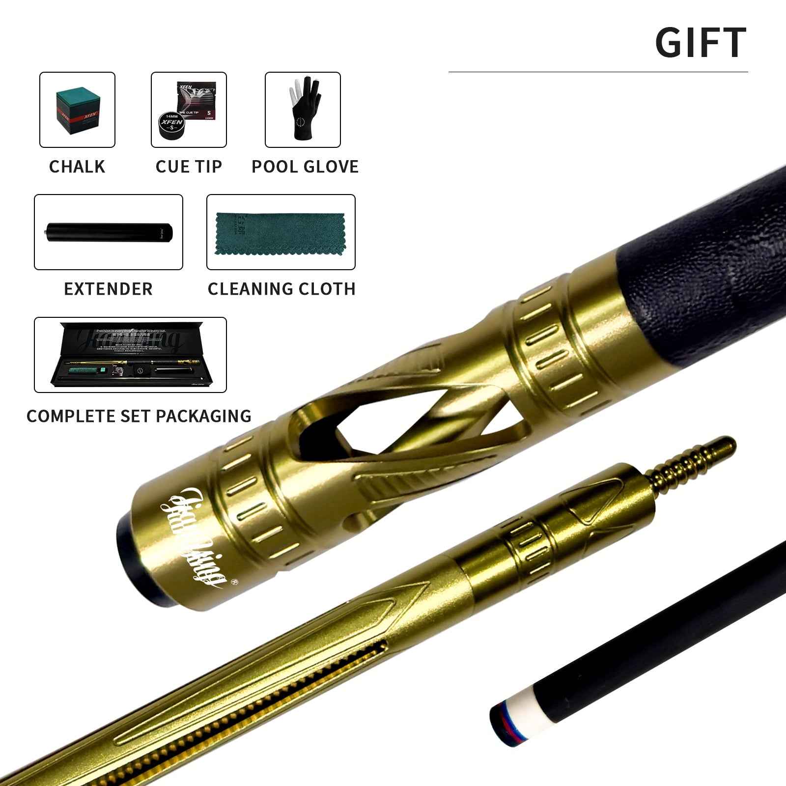 JIANYING YFEN High-Grade Metal Carbon Fiber Pool Cue Stick Set-11.8mm/12.5mm Tip,Top-Quality Carbon Fiber Billiard Stick with Free Accessories（副本）