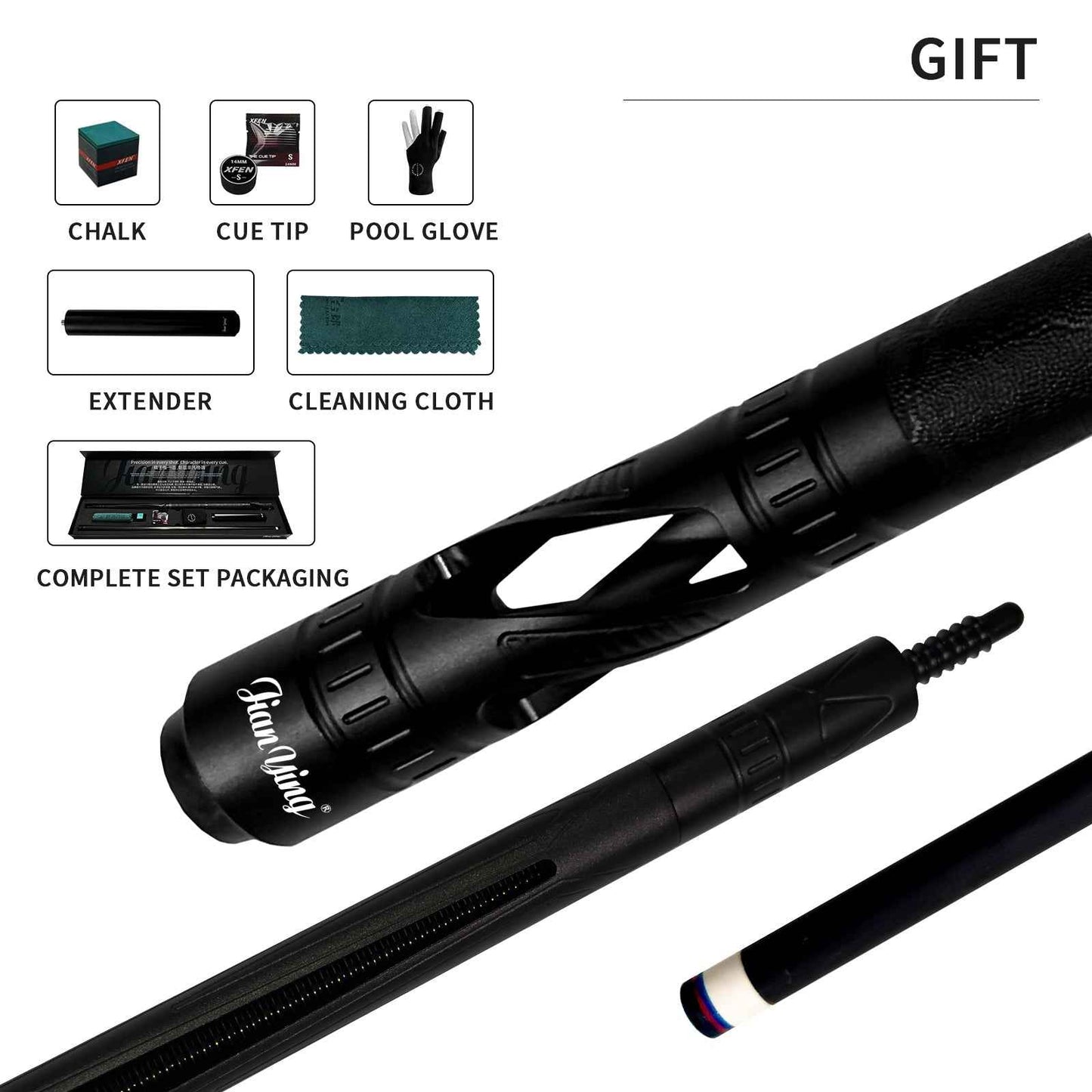 JIANYING YFEN High-Grade Metal Carbon Fiber Pool Cue Stick Set-11.8mm/12.5mm Tip,Top-Quality Carbon Fiber Billiard Stick with Free Accessories（副本）