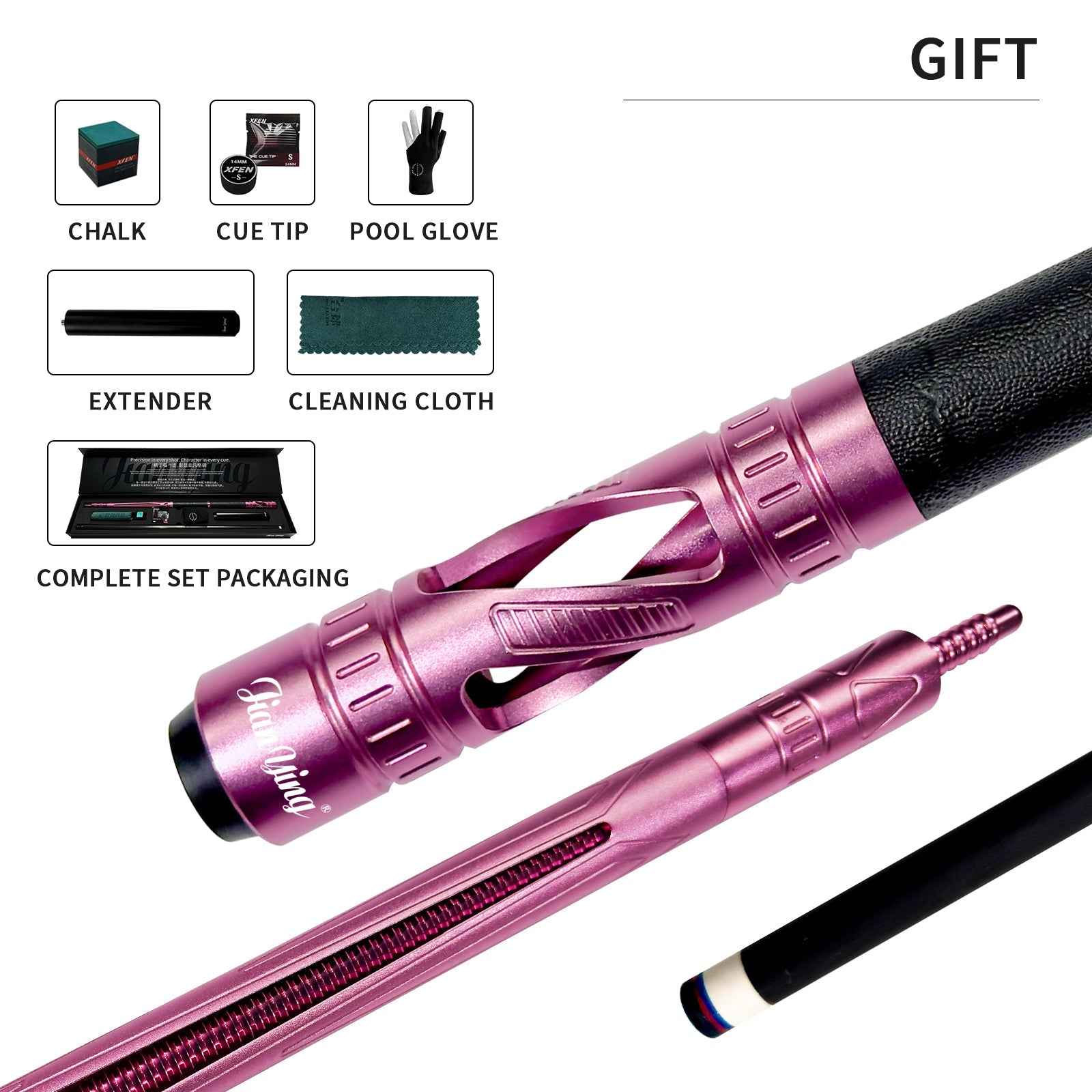 JIANYING YFEN High-Grade Metal Carbon Fiber Pool Cue Stick Set-11.8mm/12.5mm Tip,Top-Quality Carbon Fiber Billiard Stick with Free Accessories（副本）