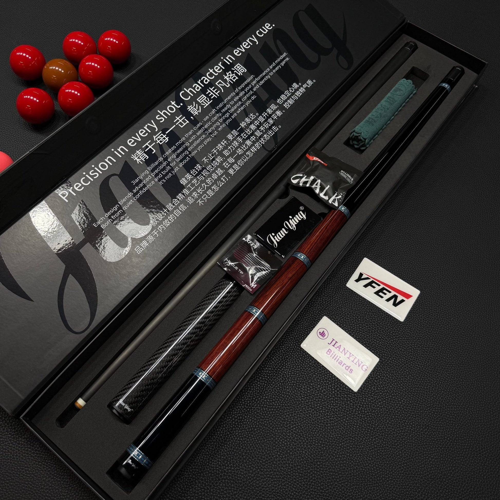JIAN YING YFEN Luxury Shell Inlaid & Lignum Vitae Carbon Fiber Pool Cue Set Ebony Handle/ Ebony Handle 11.5mm/12.5mm tip FREE Shipping - JIAN YING CuesJIAN YING YFEN Luxury Shell Inlaid & Lignum Vitae Carbon Fiber Pool Cue Set Ebony Handle/ Ebony Handle 11.5mm/12.5mm tip FREE Shipping球杆JIAN YING