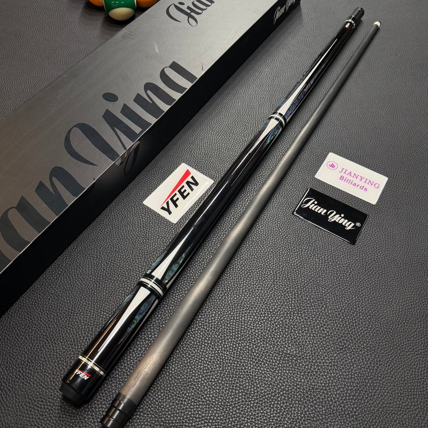 Luxury Collection Paua Shell Inlay Billiard Cue – Dual - Grain Lignum Vitae & Ebony, Carbon Fiber Shaft - JIAN YING CuesLuxury Collection Paua Shell Inlay Billiard Cue – Dual - Grain Lignum Vitae & Ebony, Carbon Fiber Shaft球杆JIAN YING