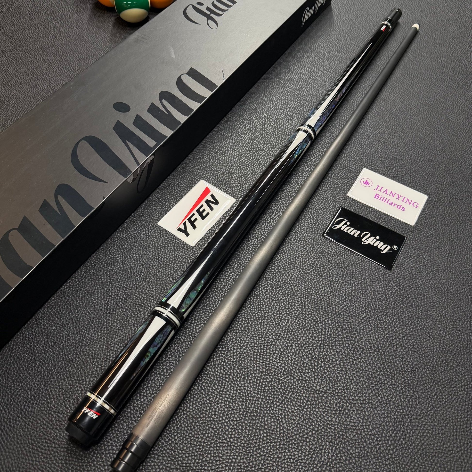 Luxury Collection Paua Shell Inlay Billiard Cue – Dual - Grain Lignum Vitae & Ebony, Carbon Fiber Shaft - JIAN YING CuesLuxury Collection Paua Shell Inlay Billiard Cue – Dual - Grain Lignum Vitae & Ebony, Carbon Fiber Shaft球杆JIAN YING