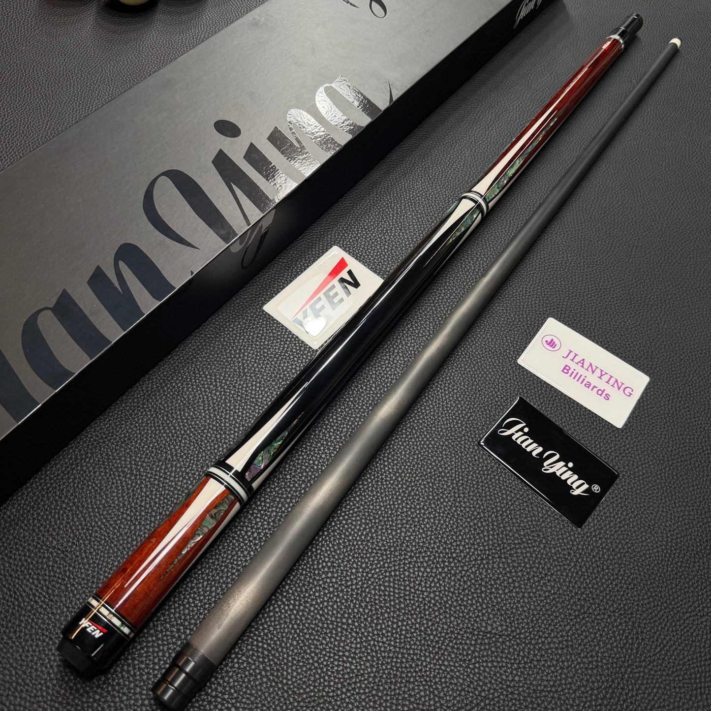 Luxury Collection Paua Shell Inlay Billiard Cue – Dual - Grain Lignum Vitae & Ebony, Carbon Fiber Shaft - JIAN YING CuesLuxury Collection Paua Shell Inlay Billiard Cue – Dual - Grain Lignum Vitae & Ebony, Carbon Fiber Shaft球杆JIAN YING