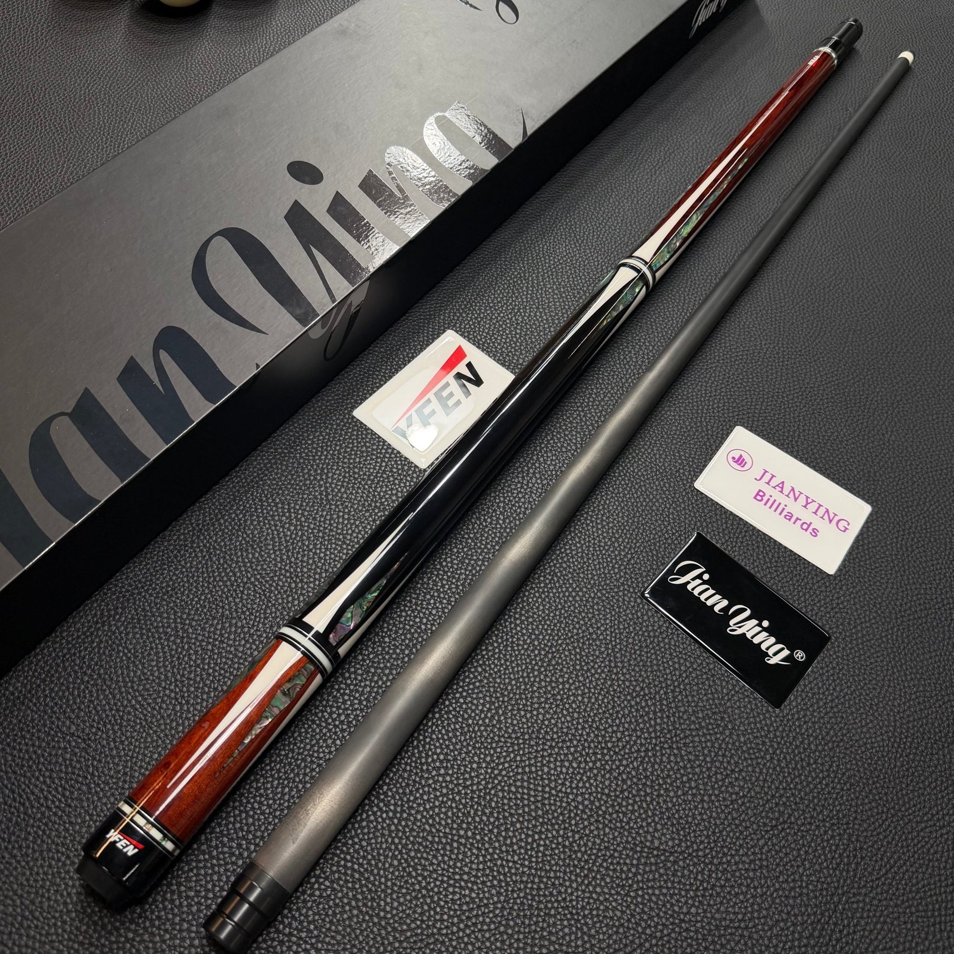 Luxury Collection Paua Shell Inlay Billiard Cue – Dual - Grain Lignum Vitae & Ebony, Carbon Fiber Shaft - JIAN YING CuesLuxury Collection Paua Shell Inlay Billiard Cue – Dual - Grain Lignum Vitae & Ebony, Carbon Fiber Shaft球杆JIAN YING